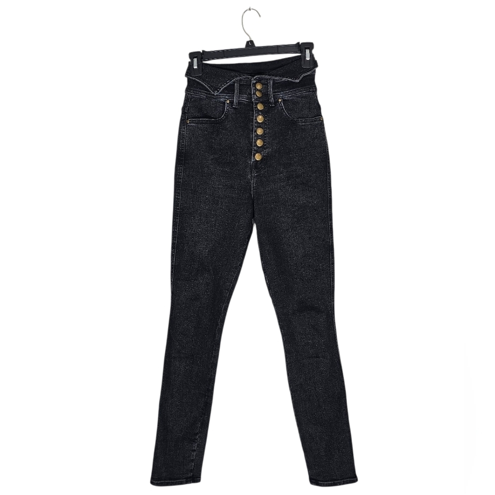 MOTHER The Swooner Exposed Snap Ankle High Rise Skinny Black Jeans 24‎ Preowned